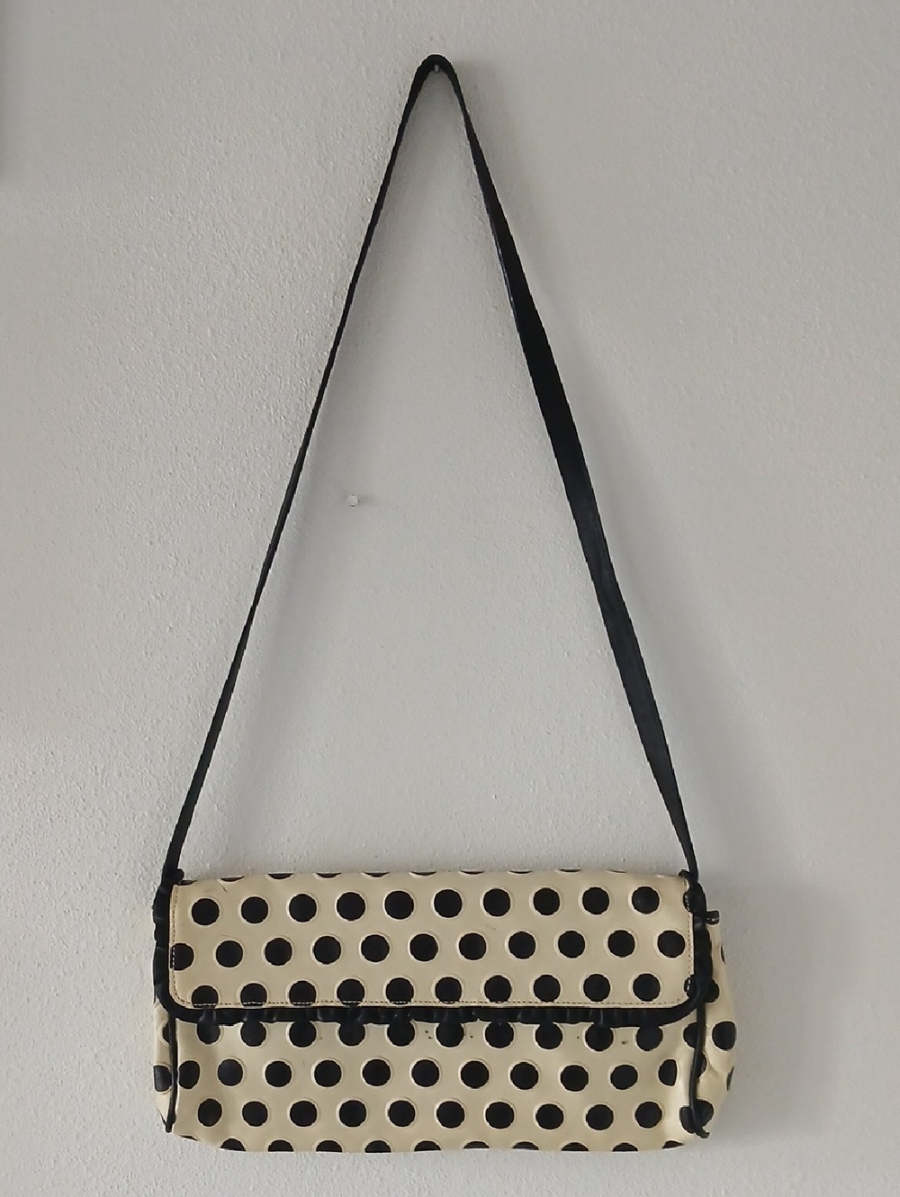 ARCADIA Italian Vintage Polka Dot Shoulder Bag - Black and Cream